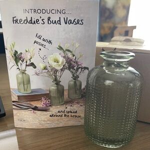 Freddie’s Flowers Green Glass Bud Vases — Set of 3 Mini Bottles / Stem Vases